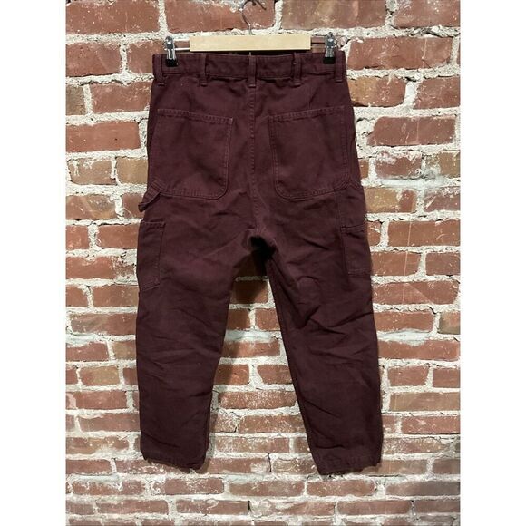 Zara Burgundy Cargo Carpenter Pants Size 30 Maroon Red - Picture 2 of 5